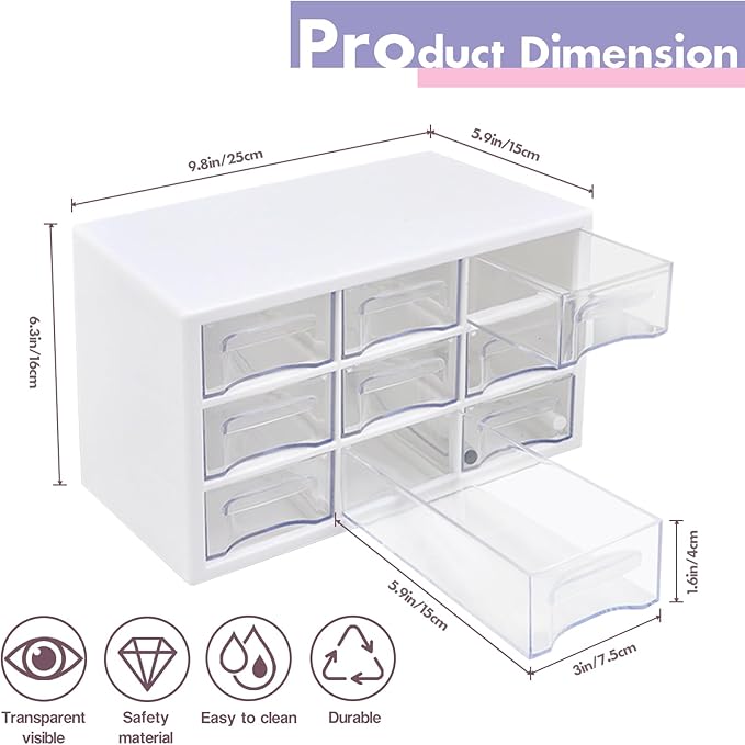 Desk Storage Organizer with 9 Drawers, FODIENS Stackable Desktop Craft Drawer - Image 3