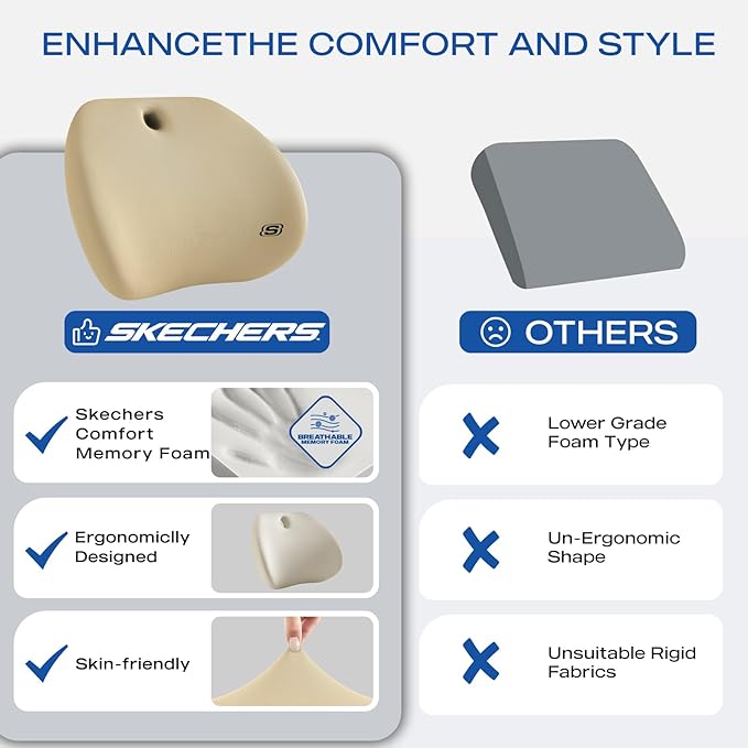 Skechers Lumbar Support Pillow for Office Chair, Memory Foam Lumbar Pillow - Image 5