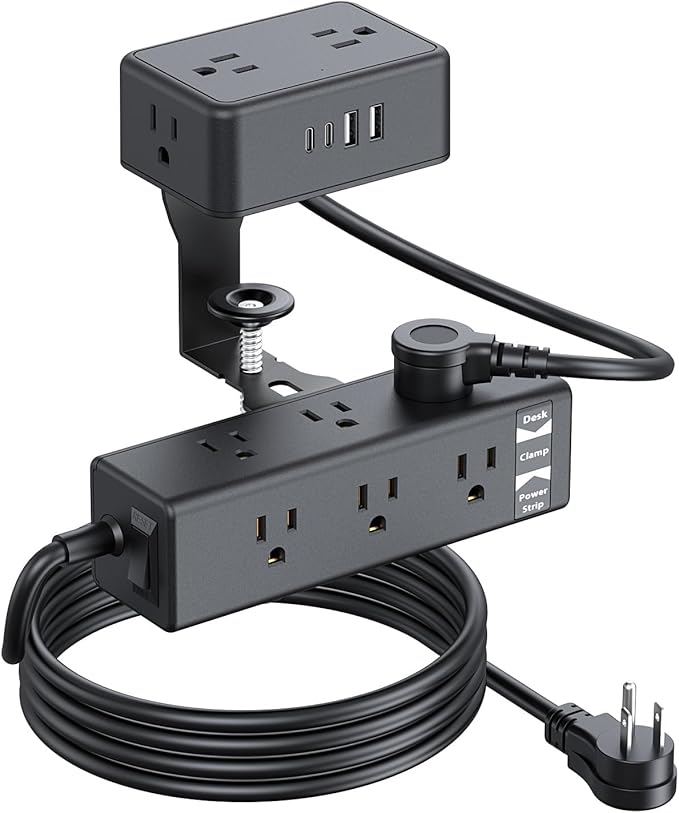 Desk Clamp Power Strip 13 Outlet 2USB-C Ports, 2 USB-A Ports, Desktop Edge by WelcomeBQO