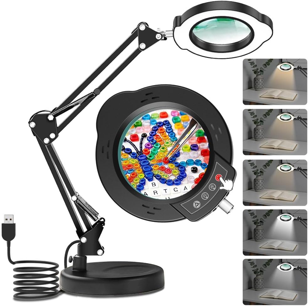 10X Magnifying Glass with Light and Stand 2-in-1 LED Lighted Desk Lamp