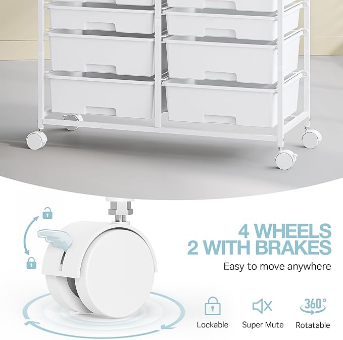 Rolling Storage Cart with 12 Drawers, Wooden Tabletop Utility Cart - Image 4