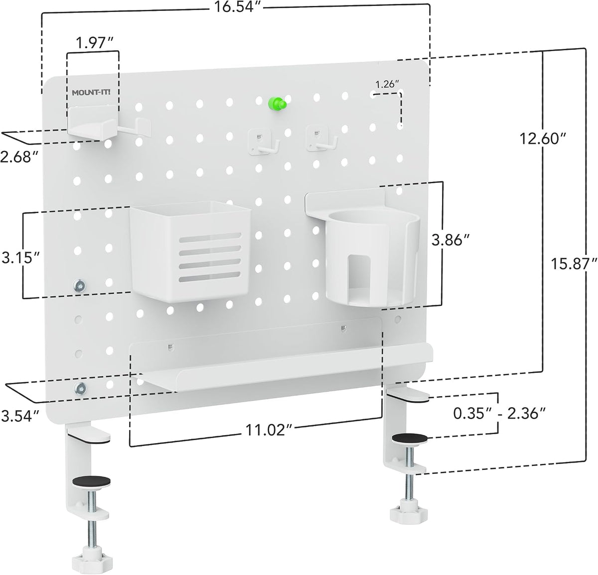 Mount-It! Clamp-On Desk Pegboard Organizer, White