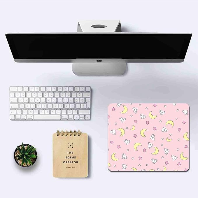 IMAYONDIA Pink Kawaii Mouse Pad, Cute Moon Bunny Small Mouse Mat，Aesthetic - Image 6