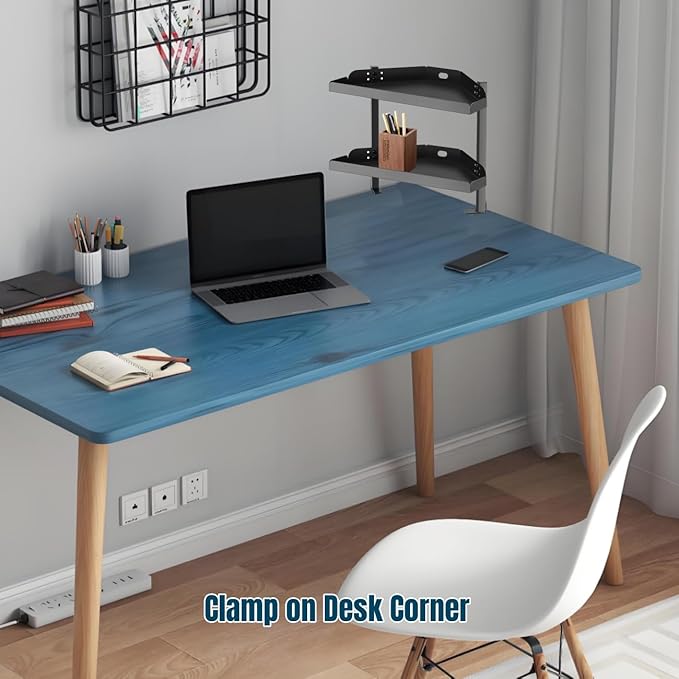 Yuxh Clamp On Desk Corner Shelf 2 Tier Cilp Under Table Corner Organizer - Image 4