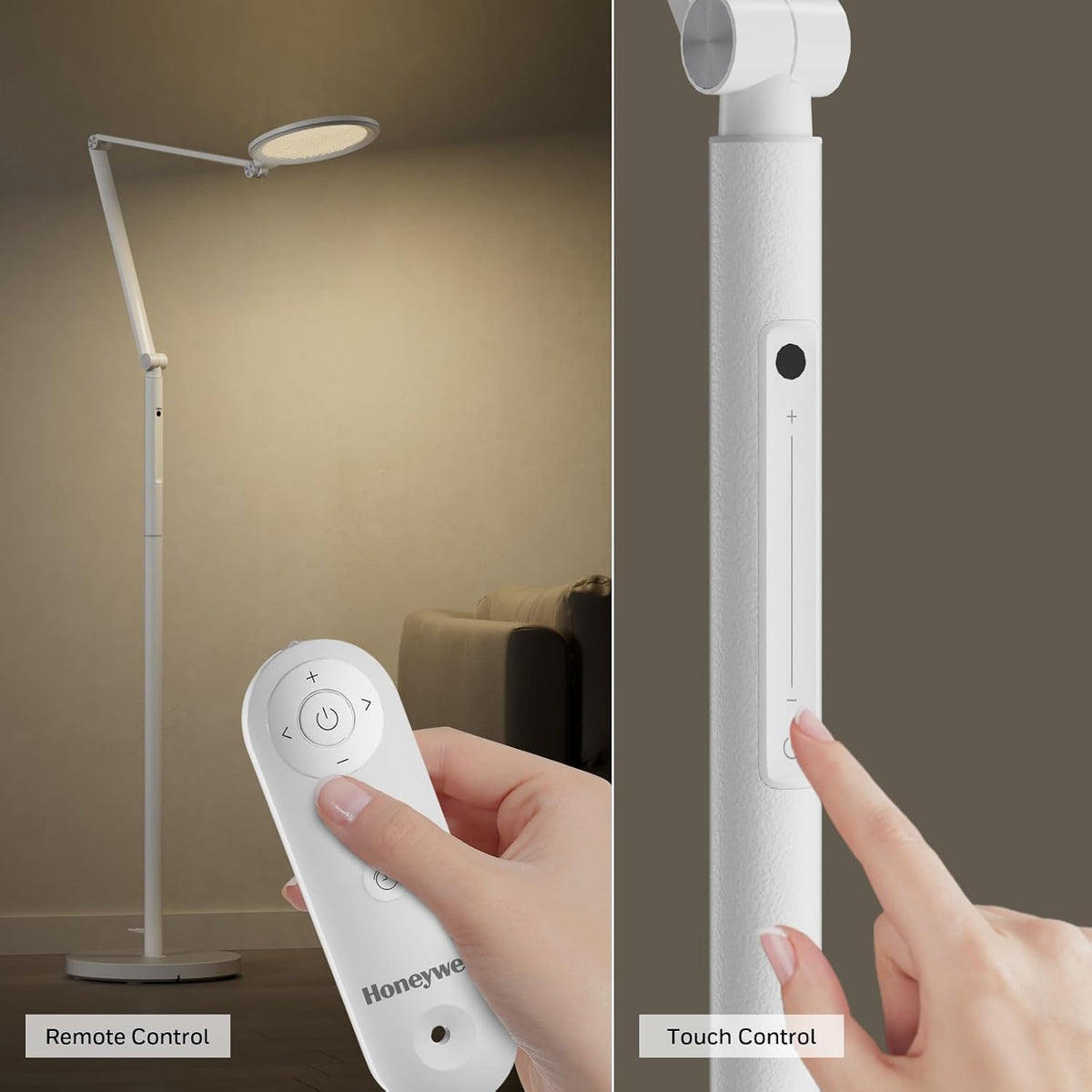 Honeywell F01 LED Floor Lamp, Dimmable Standing Light with Remote, White
