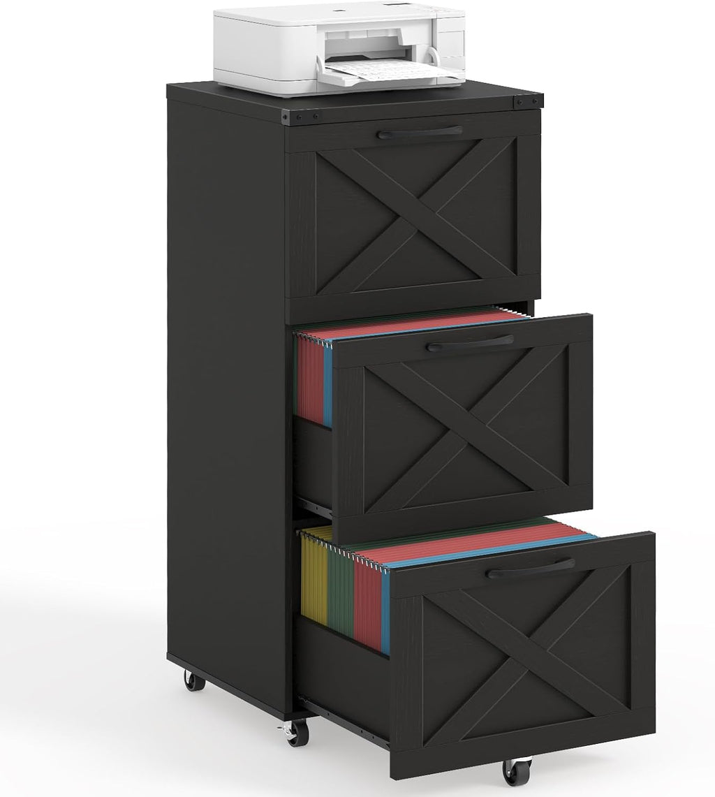 3 drawers tall farmhouse file cabinet with wheels, main product view