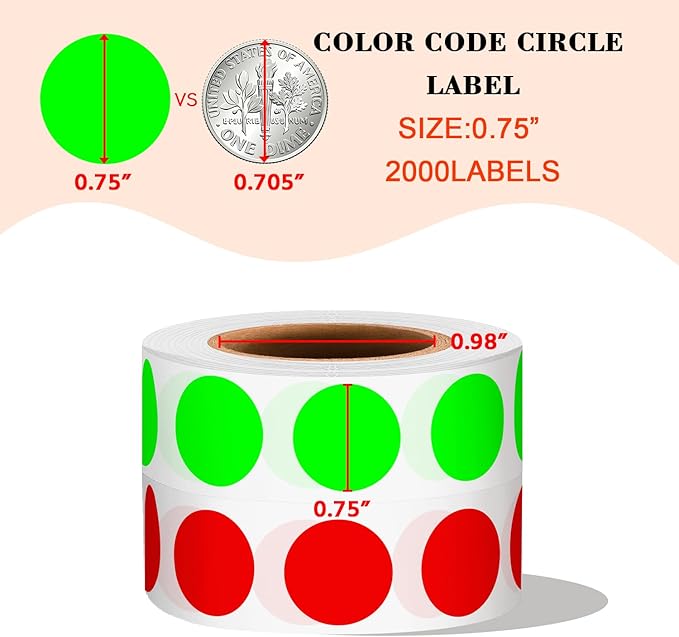 PARLAIM 2 Rolls 2000PCS 3/4" Round Circle Color-Code Dot Stickers, 2 Color - Image 2