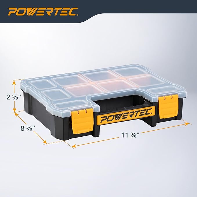 POWERTEC Small Parts Organizer & Tool Box – 10 Compartments, Stackable Storage - Image 2