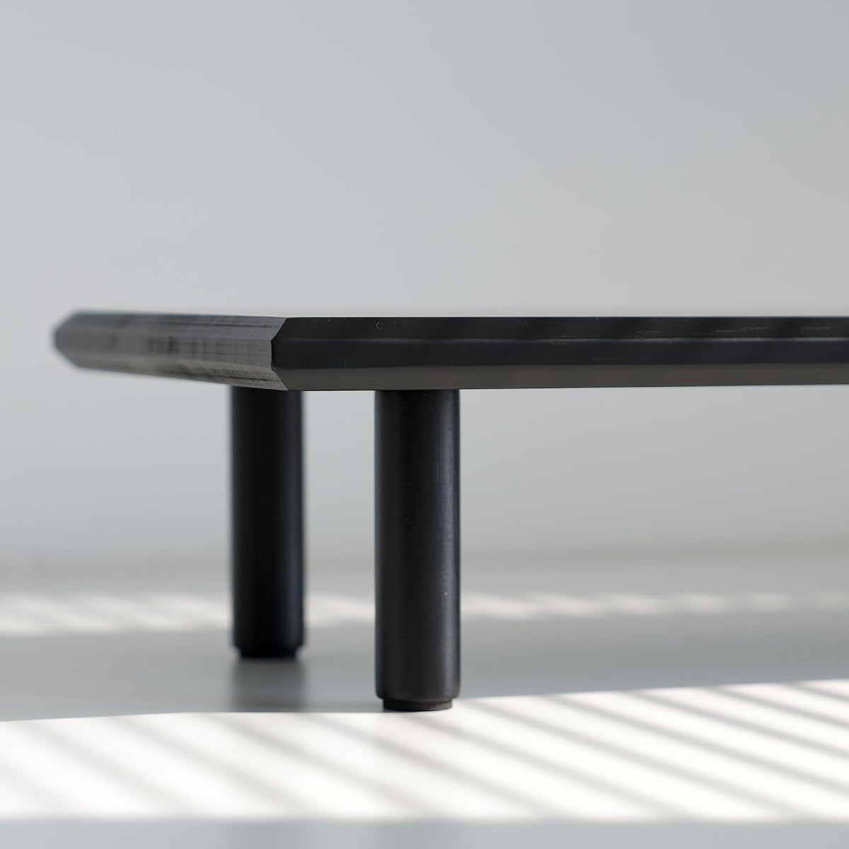 Bamboo Dual Monitor Stand Riser, Black Desk Shelf with Storage