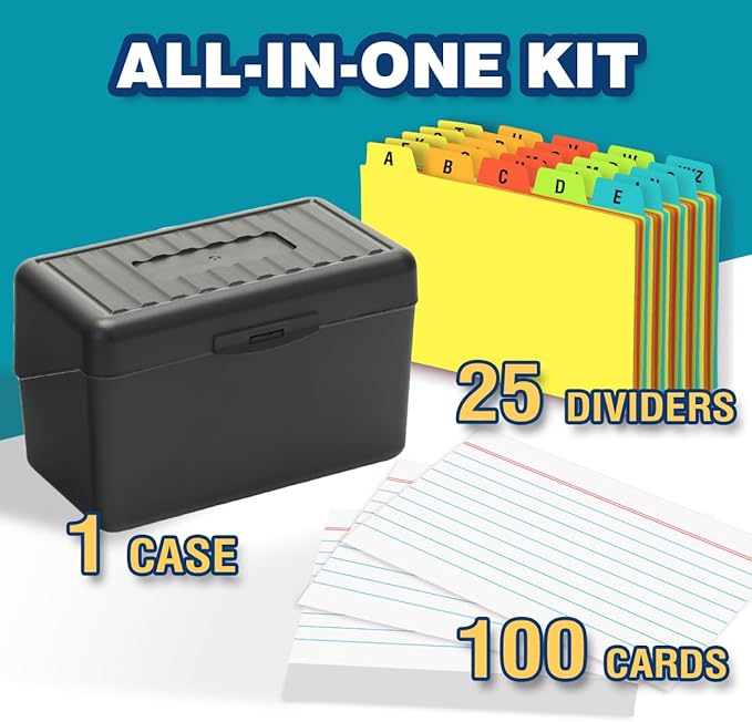 H4D 3x5 Index Card Holder with 100 Heavyweight Ruled Index Cards and 25 Plastic - Image 2