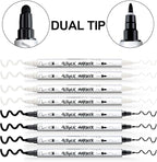 TRANSON 4 Black and 4 White Paint Markers Bold and Fine Dual-tip Acrylic Paint - Image 4