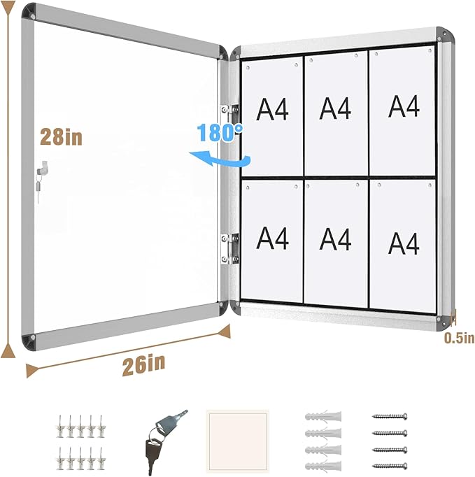 Mifuro 28"x26" Enclosed Bulletin Board, Lockable Weather-Resistant Aluminum - Image 5