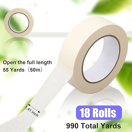 Fainne 18 Rolls Masking Tape Bulk 1.41 Inch Beige Wide Thin White Color - Image 2