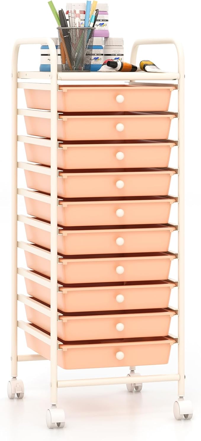 Giantex 10-Drawer Storage Cart w/Universal Wheel, Rolling Cart w/Handle by Giantex