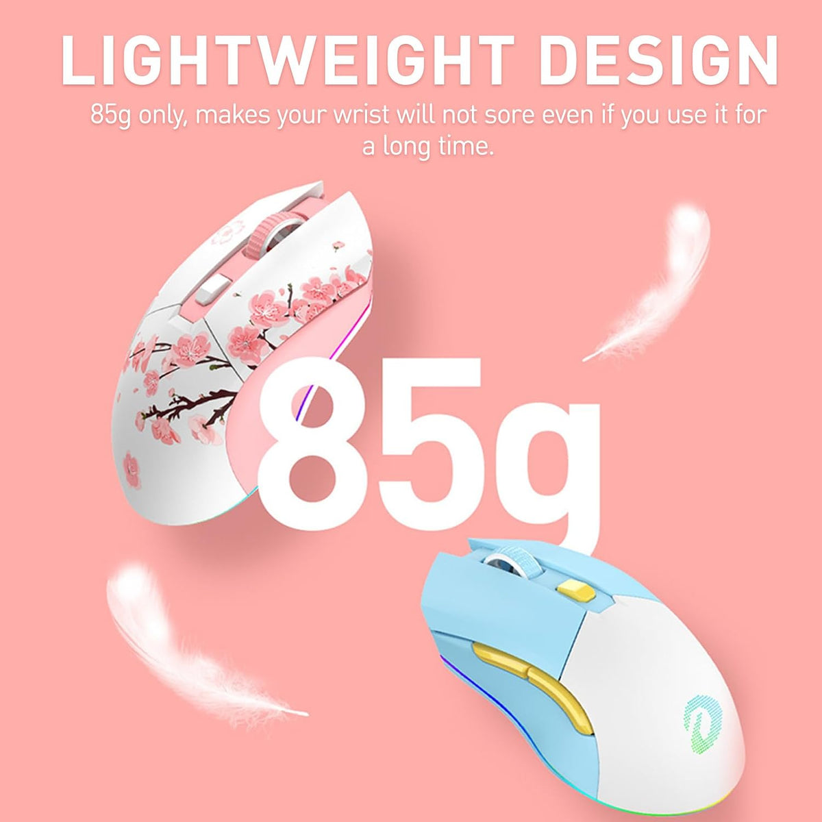 DAREU Sakura Pink Wireless Gaming Mouse with Charging Dock Rechargeable RGB,1...