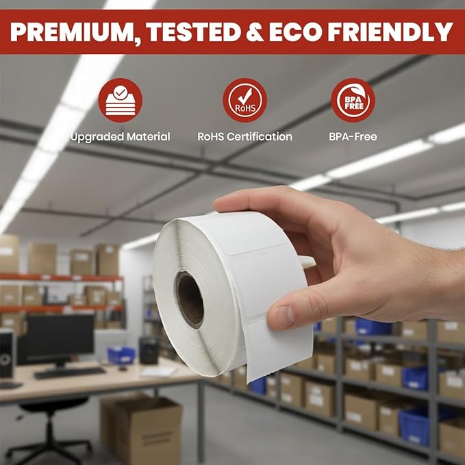 1 1/2" × 1" Direct Thermal Printer Labels, 10 Rolls, 000 Matte White Thermal - Image 3