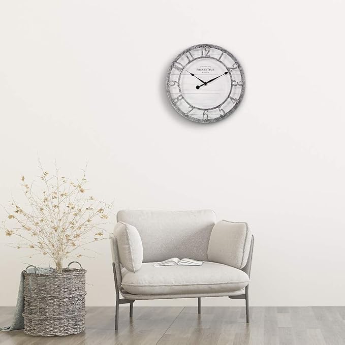 Presentime & Co 10" Farmhouse Series Wall Clock, Quartz Movement, Shiplap Style - Image 6