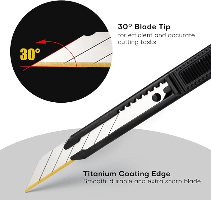 NEWISHTOOL 3 Pack Utility Knife Box Cutter Retractable, Titanium Coating Edge - Image 3