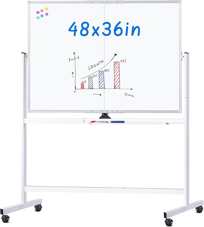 maxtek Rolling Whiteboard, 48x36 Large Magnetic White Board by Maxtek