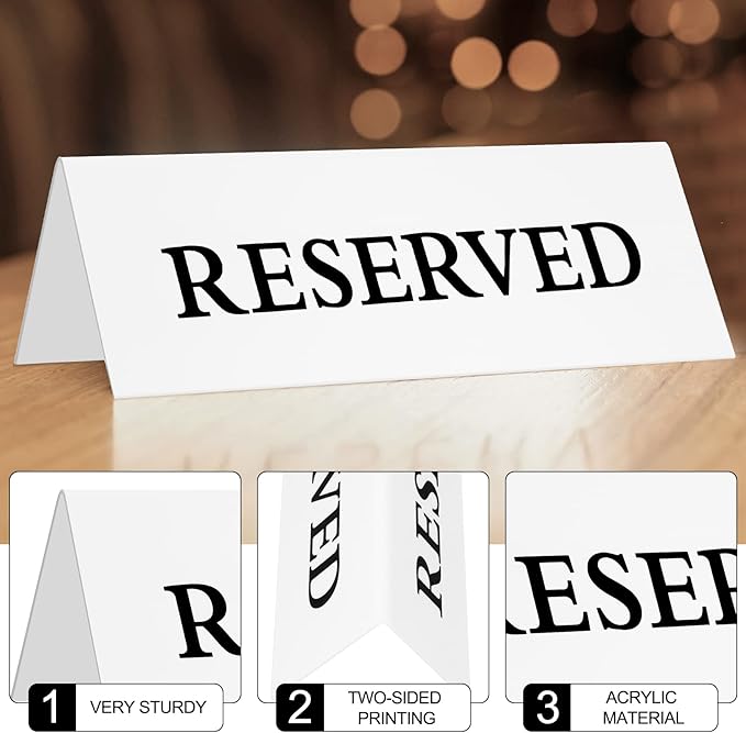 6 Pieces Plastic Reserved Table Sign Table Tent Wedding Guest Reservation Seat - Image 3