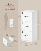 vasagle 3 drawer file cabinet with locks, for, close-up detail