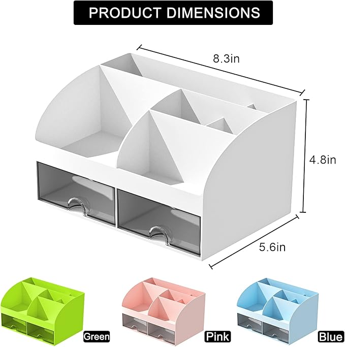 Desk Organizer with 6 Compartments and 2 Drawers, Plastic Makeup Organizer - Image 3