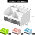 Desk Organizer with 6 Compartments and 2 Drawers, Plastic Makeup Organizer - Image 3