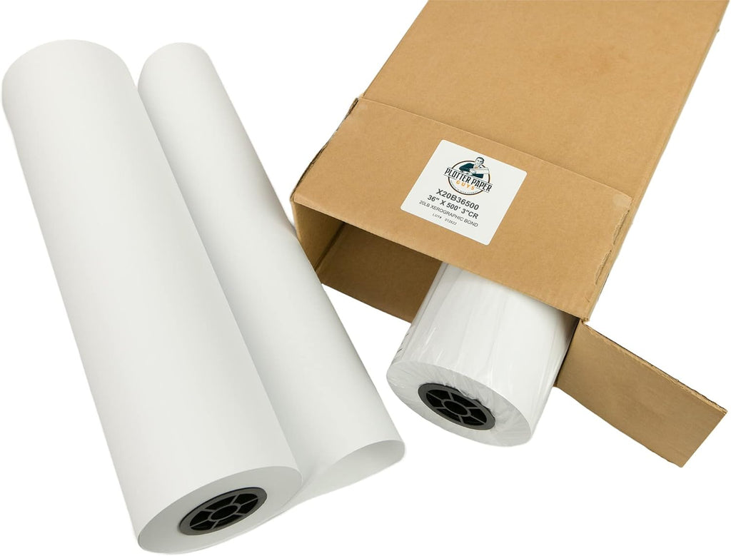 20lb Xerographic Bond Paper, 36" x 500', 3" core, 2 rolls per box