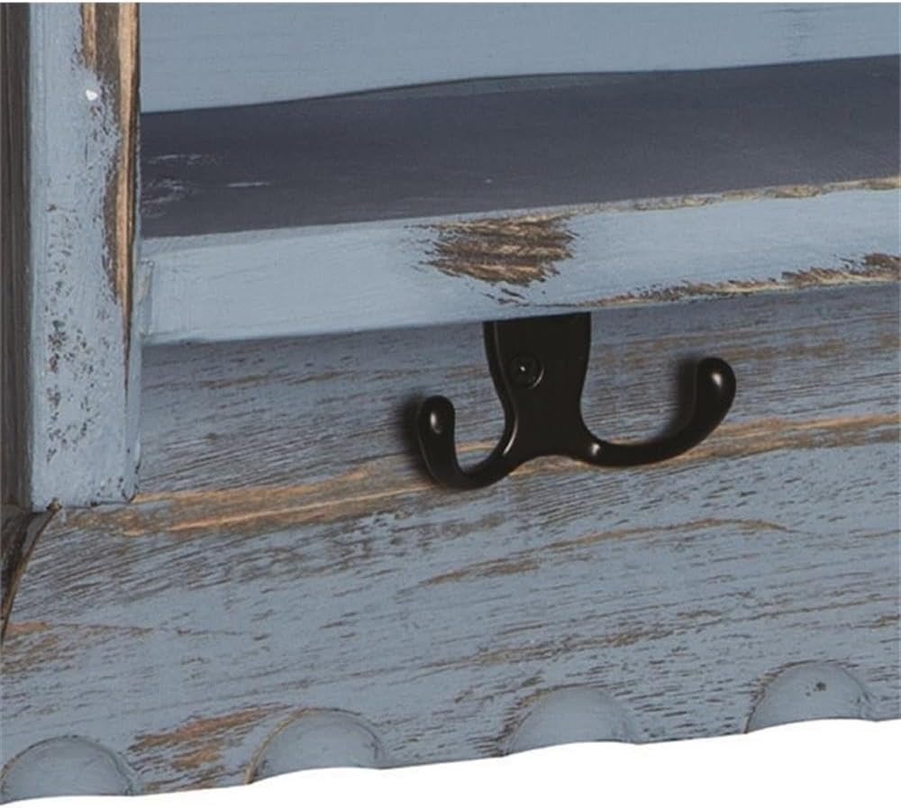 rustic cottage coat hook and bench set, white, close-up detail