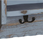 rustic cottage coat hook and bench set, white, close-up detail