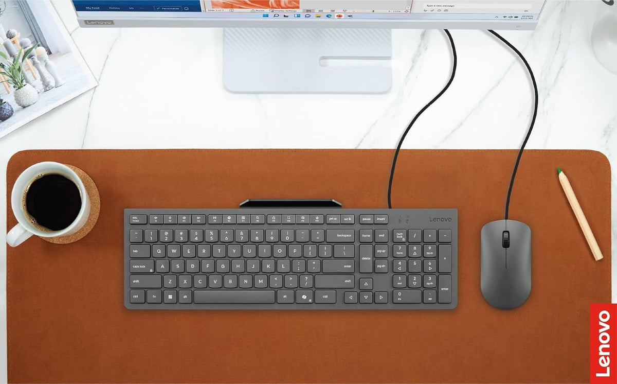 Lenovo 310 USB-A Wired Keyboard Mouse Combo, Quiet Keys, Ultra-Slim Gaming De...