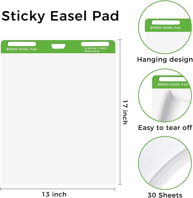 DINGIXOC Sticky Mini Easel Pads 13 x 17 Inches, 3 Pack Anchor Chart Paper - Image 2