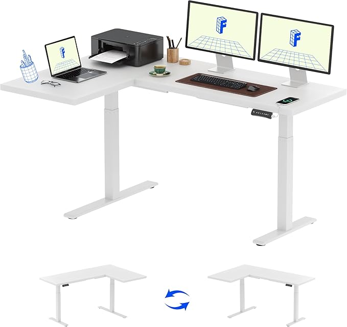 FLEXISPOT Corner Desk Dual Motor L Shaped Computer Electric Standing Sit Stand by FlexiSpot