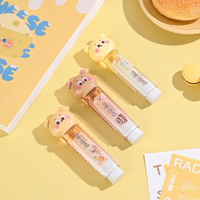 3PCS Retractable Pencil Eraser, Cute Erasers, Kawaii Bear Eraser in Three Colors - Image 7