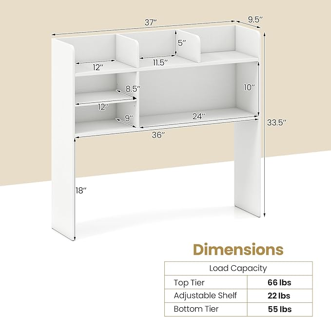 Tangkula Desktop Bookshelf for Computer Up to 32”, 37” Countertop Storage Hutch - Image 2