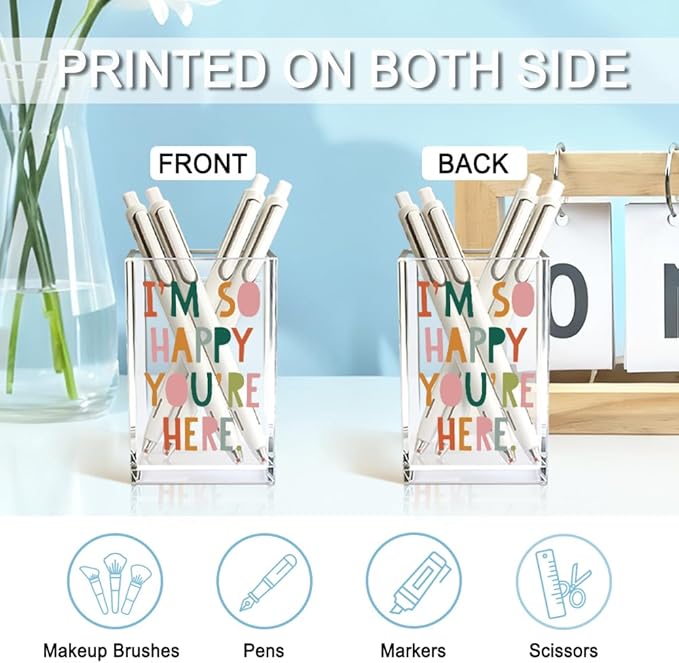 QYUVK I'm So Happy You're Here Acrylic Cosmetic Pencil Holder Cup, Funny Boho - Image 3