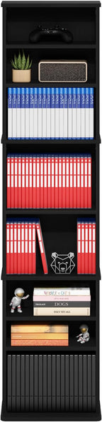Furinno Jaya DVD Shelf, 9-Shelf Tall Narrow CD Rack, Media Shelf - Image 4