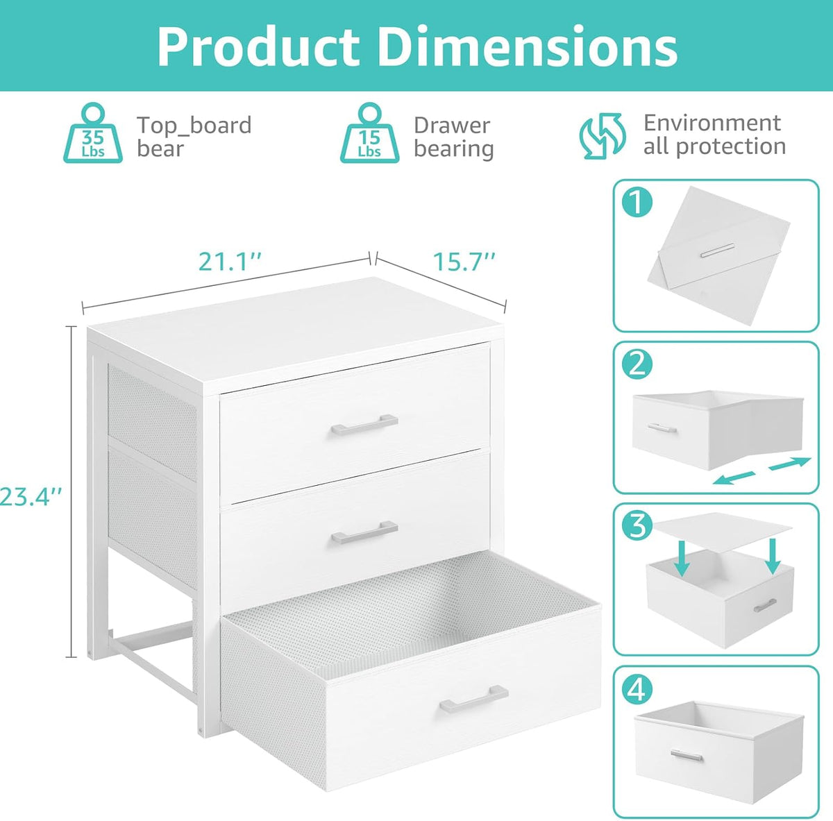 BOLUO Closet Drawers White 3 Drawer Dresser for Closet Organizers and Storage...