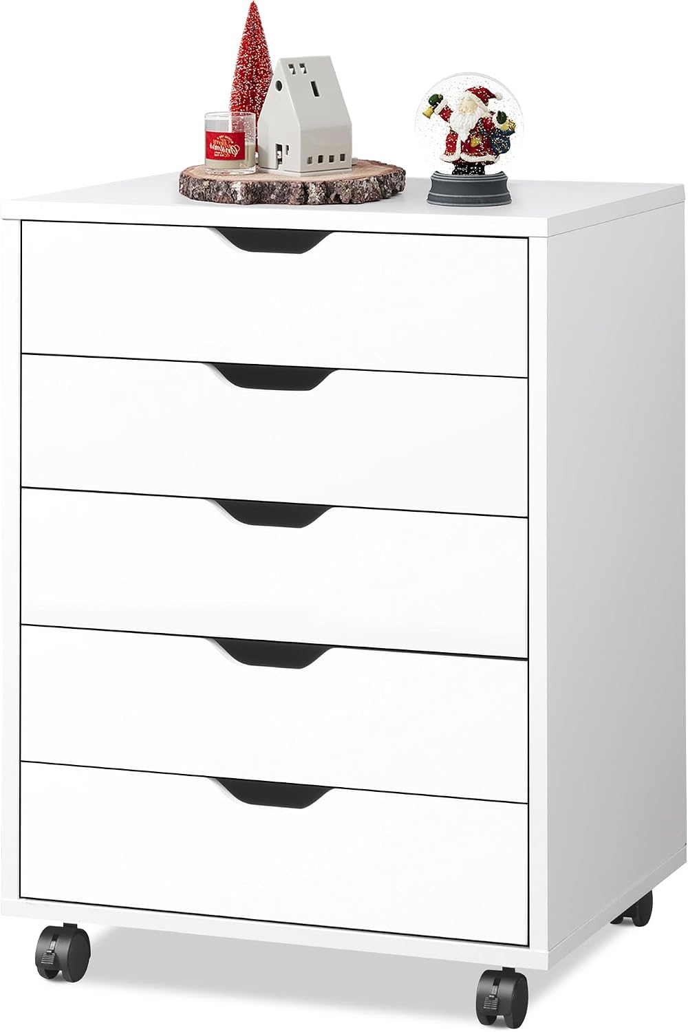 DEVAISE 5-Drawer Filing Cabinet Under Desk, Storage file Cabinet, White | Wood Drawer Unit, Craft Storage Cabinet, Office Rolling Cart, Printer Stand