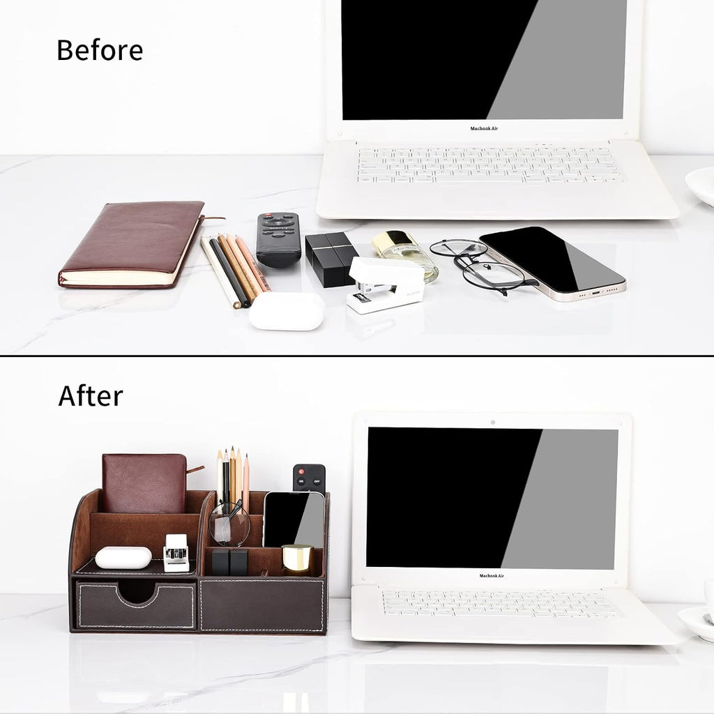 kingfom pu leather desk organizer pen pencil holder on a desk or shelf