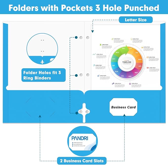 Two Pocket Portfolio Folders, PANDRI 60 Pack 3 Hole Punched 2 Pocket Folders - Image 3