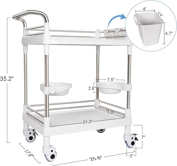 Mobile Utility Cart with Wheels Professional Medical Trolley Cart 220 Lbs Load - Image 2