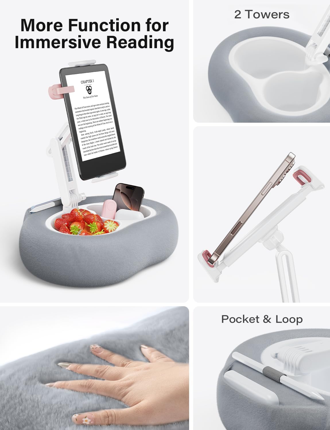 TAZENI Kindle Tablet Pillow Stand Accessories for Bed Reading, with 2 Trays