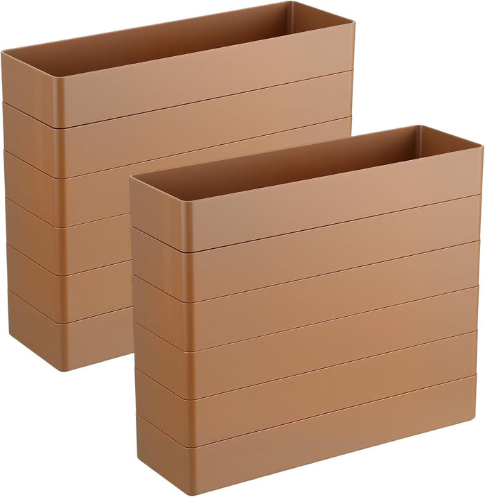 Teling 12 Pcs Brown Plastic Desk Drawer Organizer Pen Tray Shallow