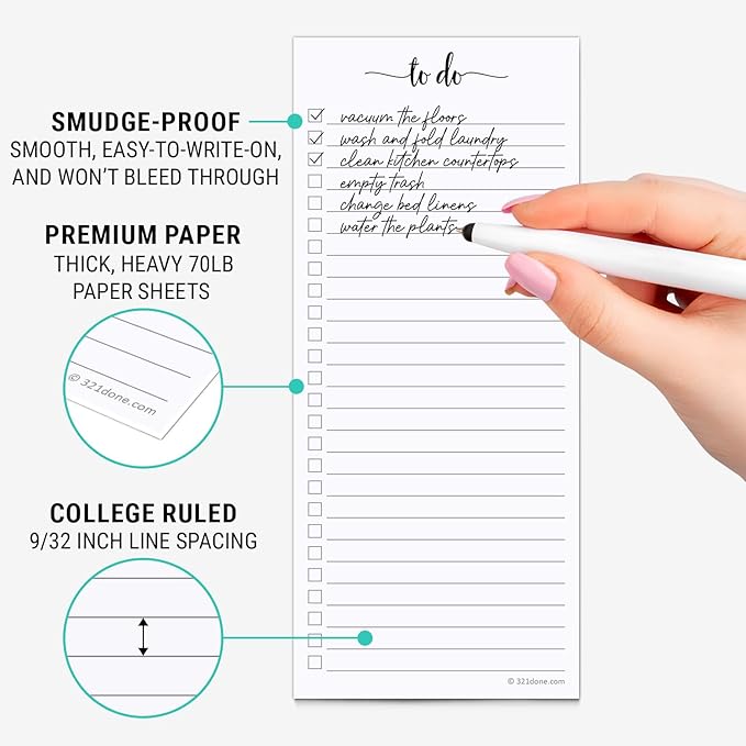 321Done 2-Pack Skinny To Do List Notepad, Made in USA - Image 3