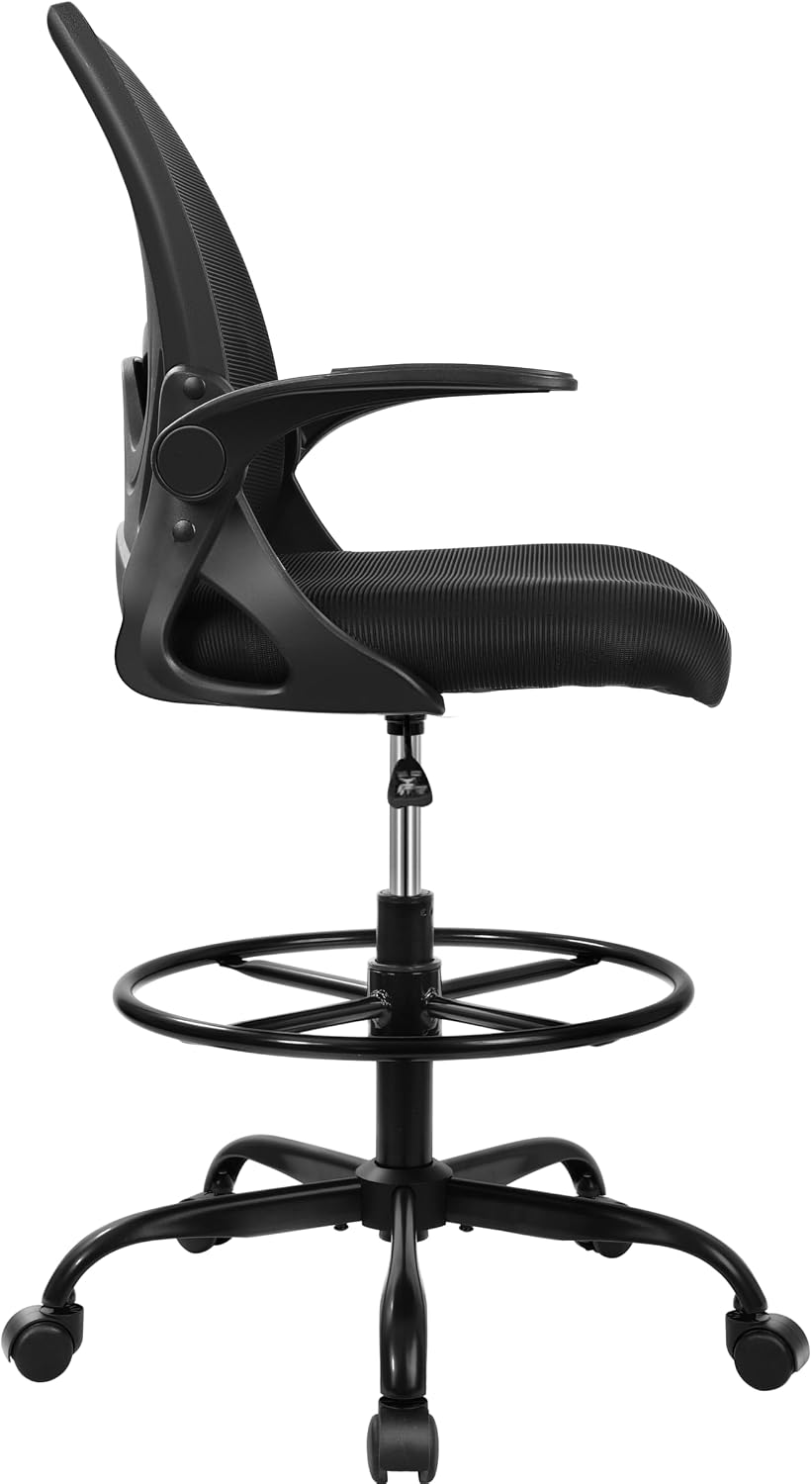 Primy Drafting Chair Tall Office Chair with Flip-up Armrests Executive Ergono...