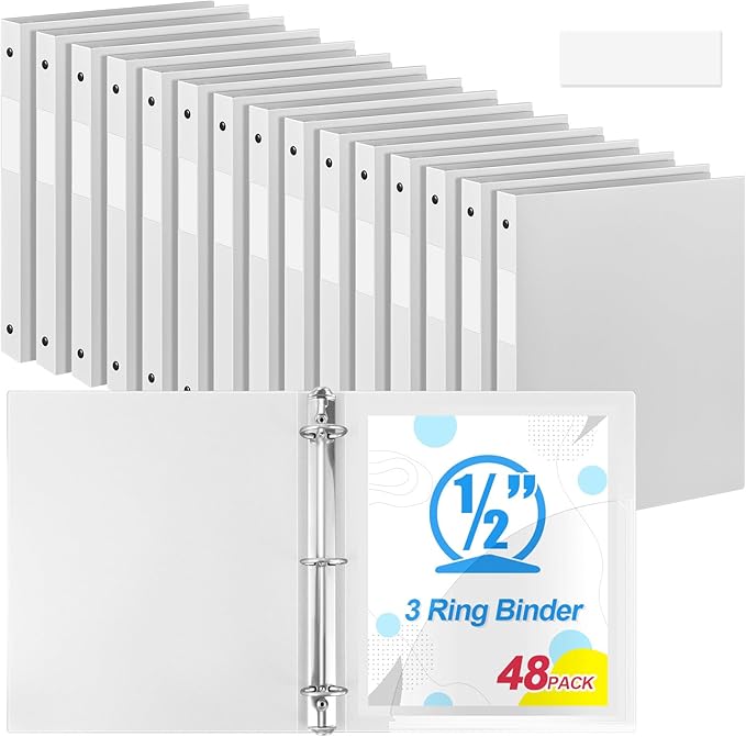 Henoyso 48 Pcs 3 Ring Binder 0.5 Inch Round Fits Letter Size 8.5'' x 11'' Paper by Henoyso