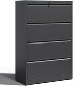 4 drawer lateral file cabinet with lock black, main product view