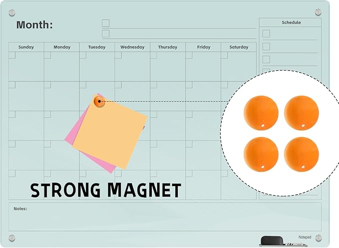 Magnetic Glass Dry Erase Board Calendar- White Board 48 x 36 Inch Wall Mounted - Image 4