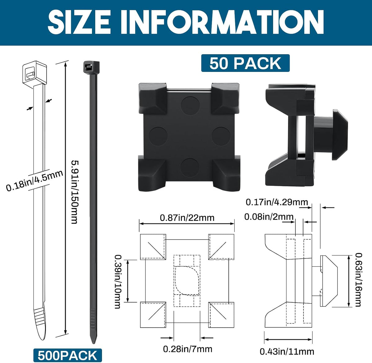 50 Set Zip Tie Block Mounts Compatible with 12316 80/20 10/15/40